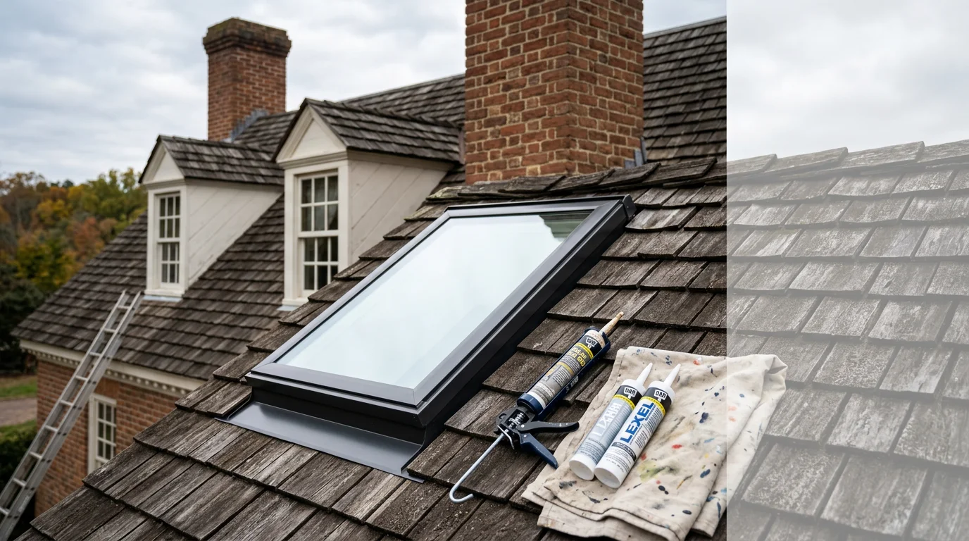 New skylight installed in a residential ceiling allowing natural light into the room